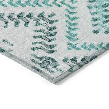 9' X 12' Teal Blue Aqua And Gray Geometric Washable Indoor Outdoor Area Rug