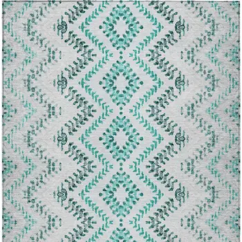 9' X 12' Teal Blue Aqua And Gray Geometric Washable Indoor Outdoor Area Rug