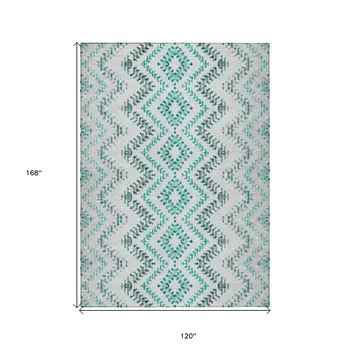 10' X 14' Teal Blue Aqua And Gray Geometric Washable Indoor Outdoor Area Rug