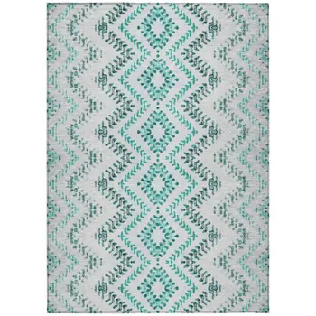10' X 14' Teal Blue Aqua And Gray Geometric Washable Indoor Outdoor Area Rug