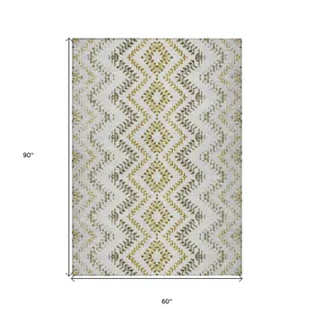 5' X 8' Taupe Brown And Ivory Geometric Washable Indoor Outdoor Area Rug