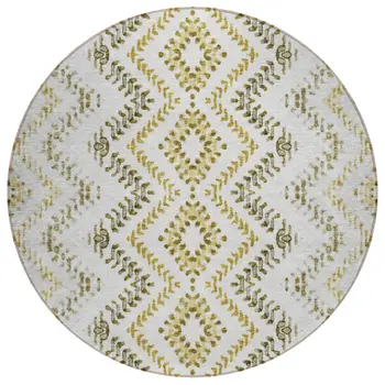 8' Taupe Brown And Ivory Round Geometric Washable Indoor Outdoor Area Rug