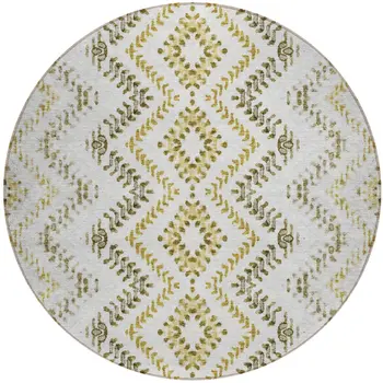 8' Taupe Brown And Ivory Round Geometric Washable Indoor Outdoor Area Rug