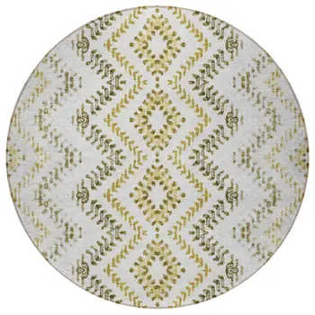 8' Taupe Brown And Ivory Round Geometric Washable Indoor Outdoor Area Rug