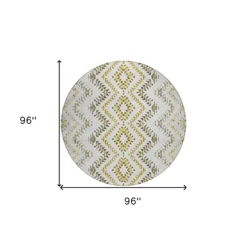 8' Taupe Brown And Ivory Round Geometric Washable Indoor Outdoor Area Rug
