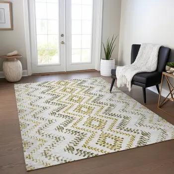 8' X 10' Taupe Brown And Ivory Geometric Washable Indoor Outdoor Area Rug