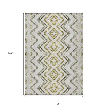 9' X 12' Taupe Brown And Ivory Geometric Washable Indoor Outdoor Area Rug