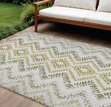 10' X 14' Taupe Brown And Ivory Geometric Washable Indoor Outdoor Area Rug