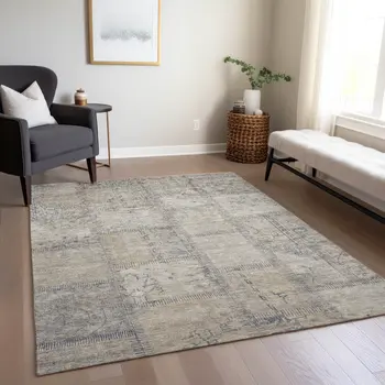 3' X 5' Beige Taupe And Brown Patchwork Washable Indoor Outdoor Area Rug