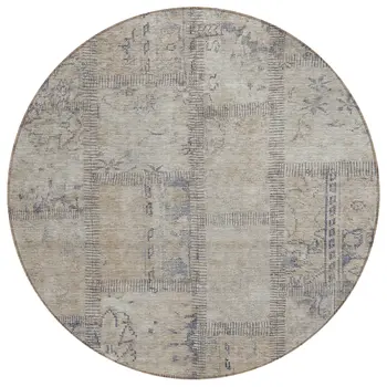 8' Beige Taupe And Brown Round Patchwork Washable Indoor Outdoor Area Rug