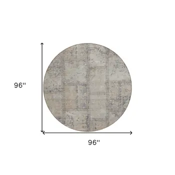 8' Beige Taupe And Brown Round Patchwork Washable Indoor Outdoor Area Rug