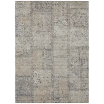 8' X 10' Beige Taupe And Brown Patchwork Washable Indoor Outdoor Area Rug