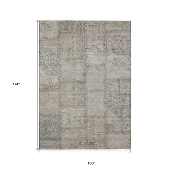 9' X 12' Beige Taupe And Brown Patchwork Washable Indoor Outdoor Area Rug