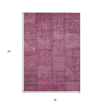 3' X 5' Blush Pink And Mauve Patchwork Washable Indoor Outdoor Area Rug