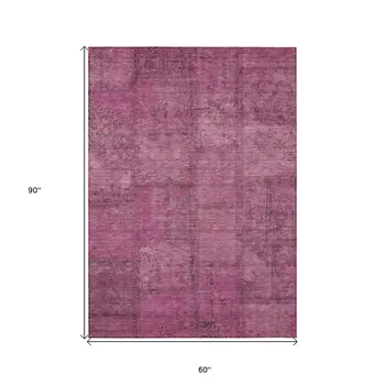 5' X 8' Blush Pink And Mauve Patchwork Washable Indoor Outdoor Area Rug