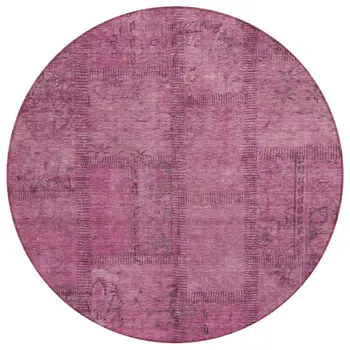 8' Blush Pink And Mauve Round Patchwork Washable Indoor Outdoor Area Rug