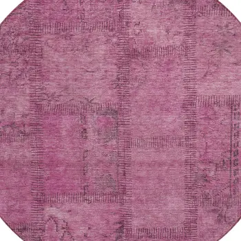 8' Blush Pink And Mauve Round Patchwork Washable Indoor Outdoor Area Rug
