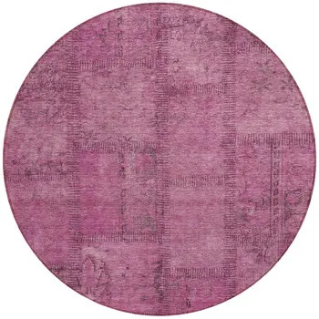 8' Blush Pink And Mauve Round Patchwork Washable Indoor Outdoor Area Rug