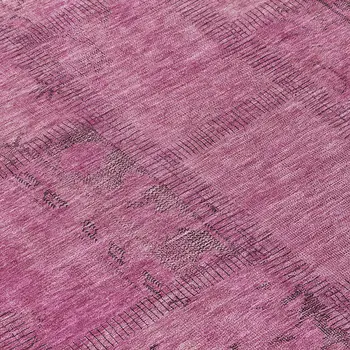 8' Blush Pink And Mauve Round Patchwork Washable Indoor Outdoor Area Rug