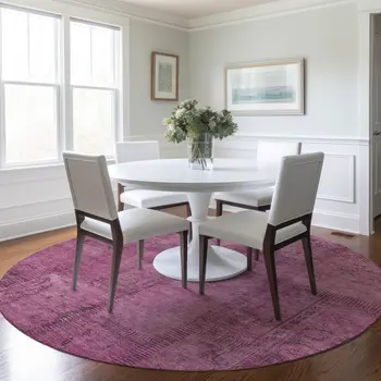 8' Blush Pink And Mauve Round Patchwork Washable Indoor Outdoor Area Rug