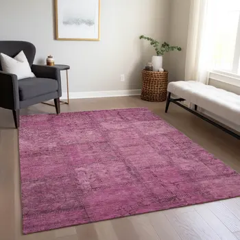 10' X 14' Blush Pink And Mauve Patchwork Washable Indoor Outdoor Area Rug
