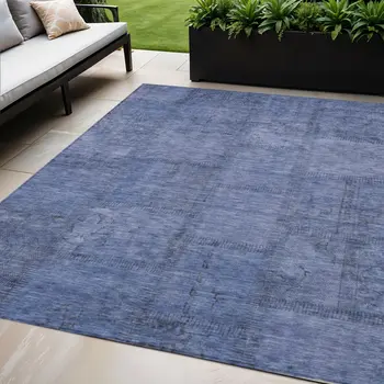 5' X 8' Denim Blue And Sky Blue Patchwork Washable Indoor Outdoor Area Rug