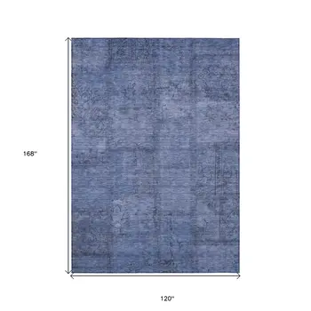 10' X 14' Denim Blue And Sky Blue Patchwork Washable Indoor Outdoor Area Rug
