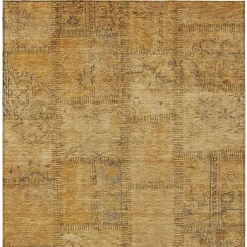 9' X 12' Peach Gray And Charcoal Patchwork Washable Indoor Outdoor Area Rug