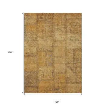 10' X 14' Peach Gray And Charcoal Patchwork Washable Indoor Outdoor Area Rug