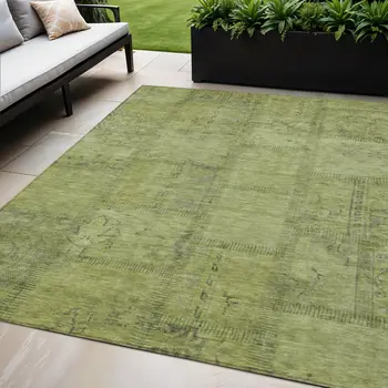 5' X 8' Fern Green And Artichoke Green Patchwork Washable Indoor Outdoor Area Rug