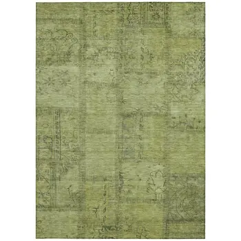 5' X 8' Fern Green And Artichoke Green Patchwork Washable Indoor Outdoor Area Rug