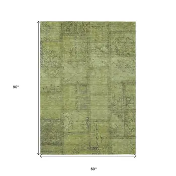 5' X 8' Fern Green And Artichoke Green Patchwork Washable Indoor Outdoor Area Rug