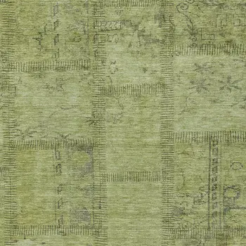 9' X 12' Fern Green And Artichoke Green Patchwork Washable Indoor Outdoor Area Rug