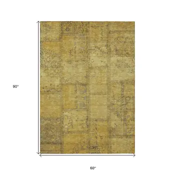 5' X 8' Gold Wheat And Gray Patchwork Washable Indoor Outdoor Area Rug