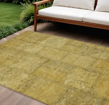 8' X 10' Gold Wheat And Gray Patchwork Washable Indoor Outdoor Area Rug
