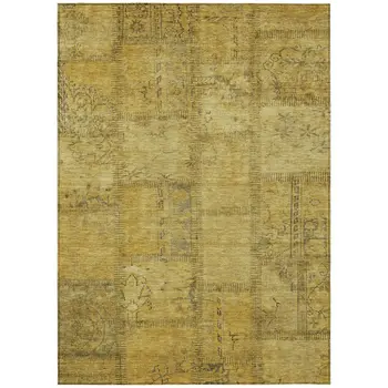 8' X 10' Gold Wheat And Gray Patchwork Washable Indoor Outdoor Area Rug