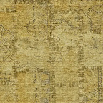 9' X 12' Gold Wheat And Gray Patchwork Washable Indoor Outdoor Area Rug