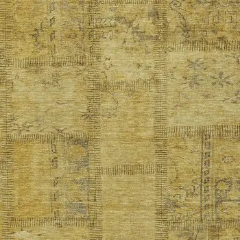 10' X 14' Gold Wheat And Gray Patchwork Washable Indoor Outdoor Area Rug