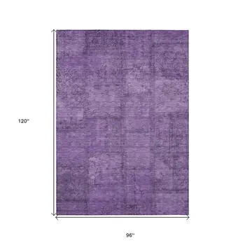 8' X 10' Purple Eggplant And Gray Patchwork Washable Indoor Outdoor Area Rug