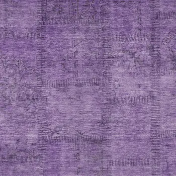 8' X 10' Purple Eggplant And Gray Patchwork Washable Indoor Outdoor Area Rug