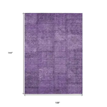 9' X 12' Purple Eggplant And Gray Patchwork Washable Indoor Outdoor Area Rug