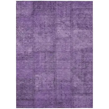 9' X 12' Purple Eggplant And Gray Patchwork Washable Indoor Outdoor Area Rug