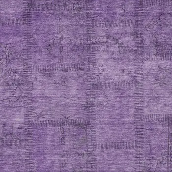 9' X 12' Purple Eggplant And Gray Patchwork Washable Indoor Outdoor Area Rug