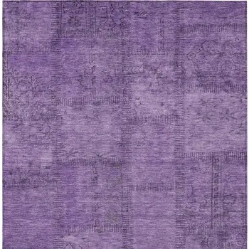 9' X 12' Purple Eggplant And Gray Patchwork Washable Indoor Outdoor Area Rug