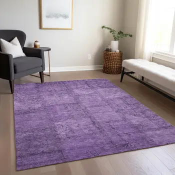 9' X 12' Purple Eggplant And Gray Patchwork Washable Indoor Outdoor Area Rug