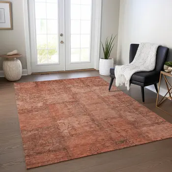 3' X 5' Salmon Copper And Gray Patchwork Washable Indoor Outdoor Area Rug