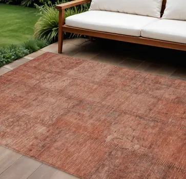 9' X 12' Salmon Copper And Gray Patchwork Washable Indoor Outdoor Area Rug