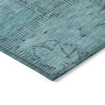 3' X 5' Teal Blue And Aqua Patchwork Washable Indoor Outdoor Area Rug