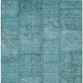 3' X 5' Teal Blue And Aqua Patchwork Washable Indoor Outdoor Area Rug