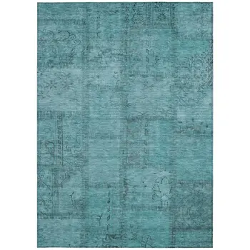 5' X 8' Teal Blue And Aqua Patchwork Washable Indoor Outdoor Area Rug